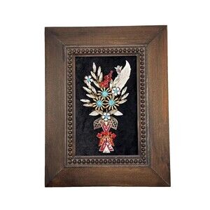 Vintage Jewelry Art FLOWER ARRANGEMENT in VASE in Wood Frame 9" x 7"